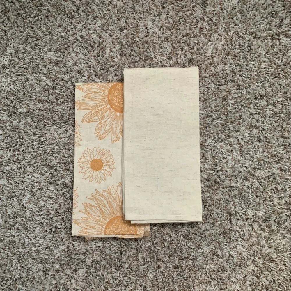Tahari Pretty Sunflower Kitchen Towels Flower Embroidery Southern Decor Set of 2